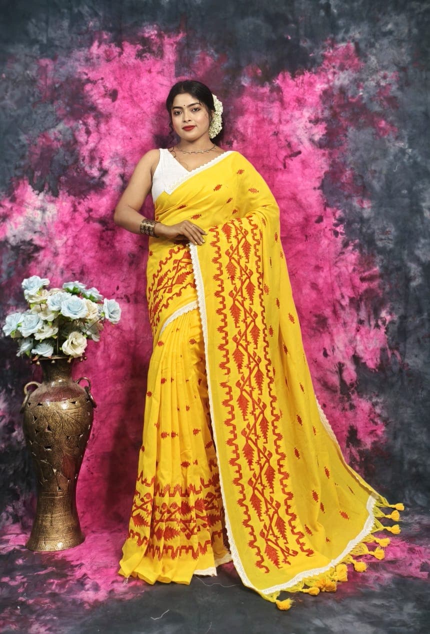 The Heritage Drape saree, worn by a model