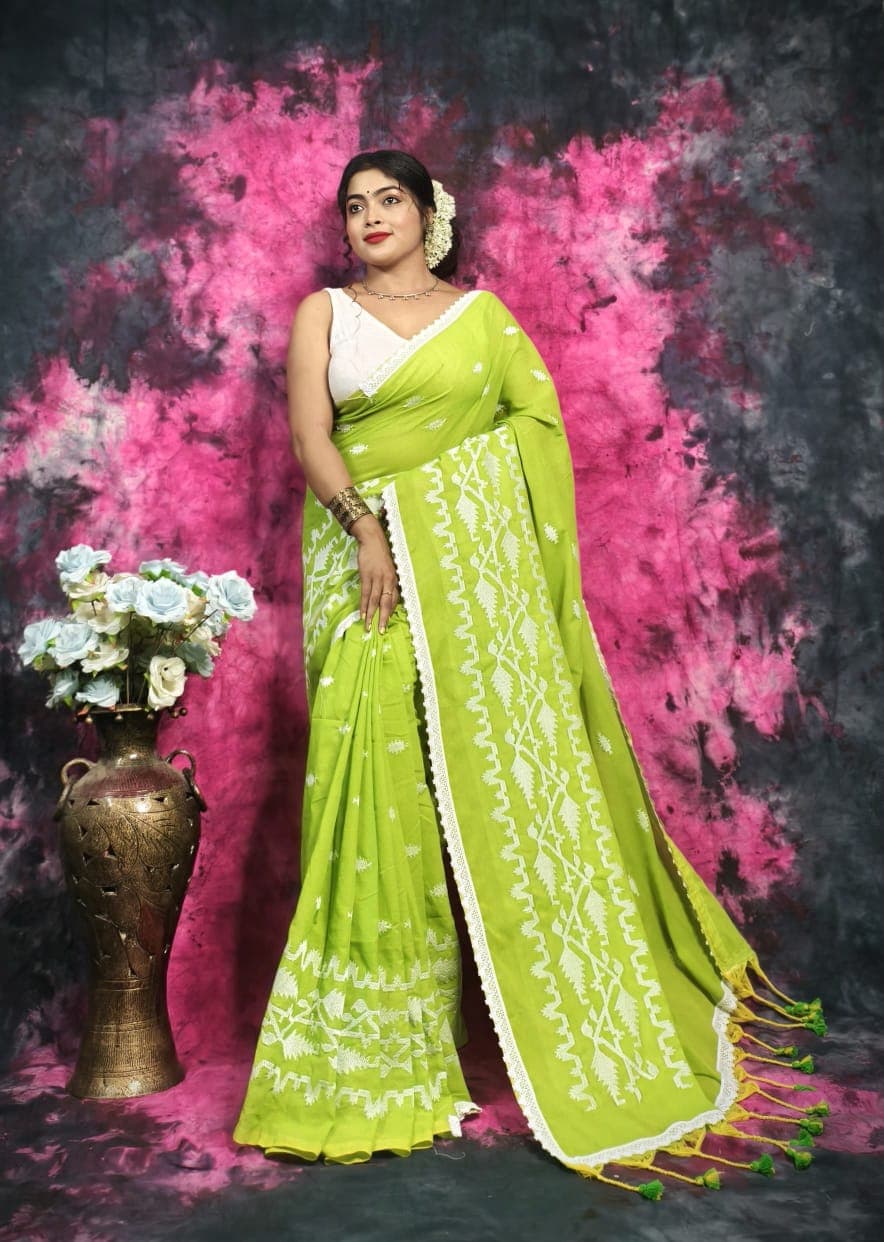 The Lime Chapter saree, worn by a model